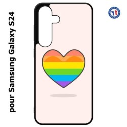 Coque pour Samsung Galaxy S24 - Rainbow hearth LGBT - couleur arc en ciel Coeur LGBT