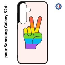 Coque pour Samsung Galaxy S24 - Rainbow Peace LGBT - couleur arc en ciel Main Victoire Paix LGBT