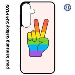 Coque pour Samsung Galaxy S24 PLUS - Rainbow Peace LGBT - couleur arc en ciel Main Victoire Paix LGBT