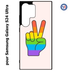 Coque pour Samsung Galaxy S24 Ultra - Rainbow Peace LGBT - couleur arc en ciel Main Victoire Paix LGBT