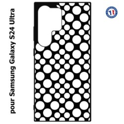 Coque pour Samsung Galaxy S24 Ultra - motif géométrique pattern N et B ronds blancs sur noir
