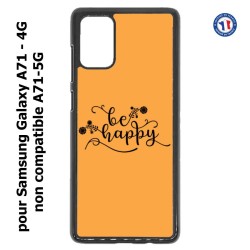 Coque pour Samsung Galaxy A71 - 4G Be Happy sur fond orange - Soyez heureux - Sois heureuse - citation