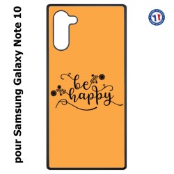 Coque pour Samsung Galaxy Note 10 Be Happy sur fond orange - Soyez heureux - Sois heureuse - citation