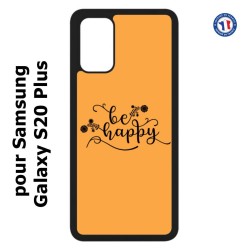 Coque pour Samsung Galaxy S20 Plus / S11 Be Happy sur fond orange - Soyez heureux - Sois heureuse - citation