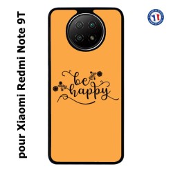 Coque pour Xiaomi Redmi Note 9T Be Happy sur fond orange - Soyez heureux - Sois heureuse - citation
