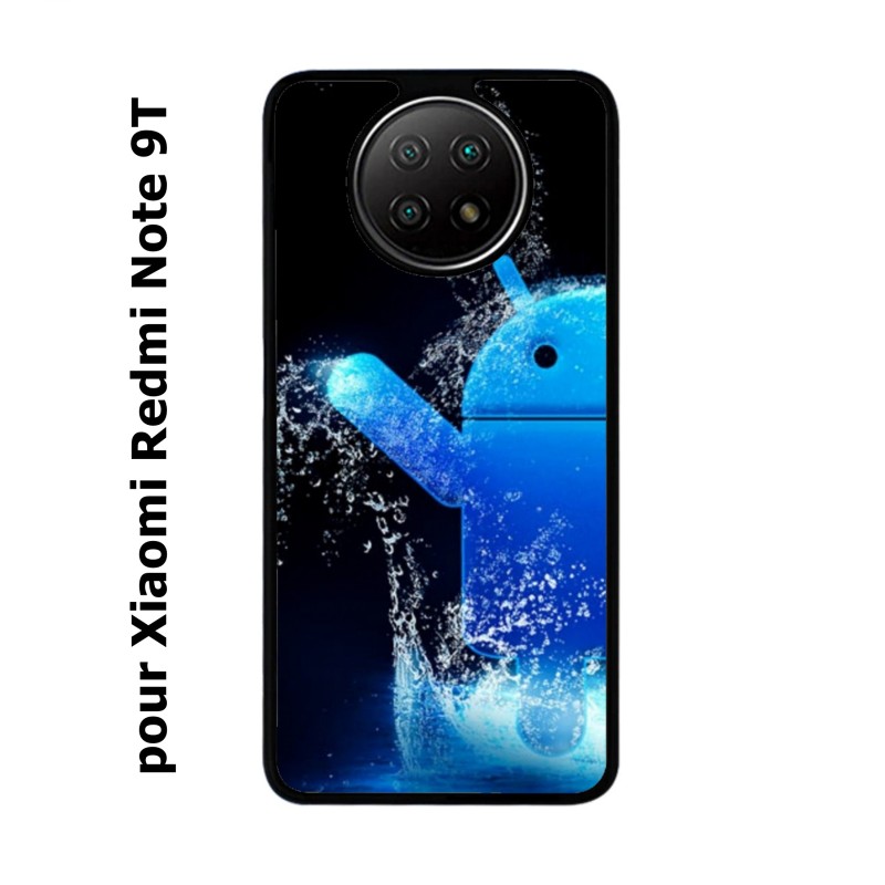 Coque pour Xiaomi Redmi Note 9T Bugdroid petit robot android bleu dans l'eau