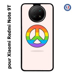 Coque pour Xiaomi Redmi Note 9T Peace and Love LGBT - couleur arc en ciel
