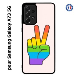 Coque pour Samsung Galaxy A73 5G Rainbow Peace LGBT - couleur arc en ciel Main Victoire Paix LGBT