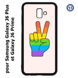 Coque pour Samsung Galaxy J6 Plus / J6 Prime Rainbow Peace LGBT - couleur arc en ciel Main Victoire Paix LGBT