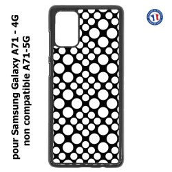 Coque pour Samsung Galaxy A71 - 4G motif géométrique pattern N et B ronds blancs sur noir