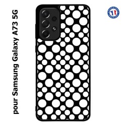 Coque pour Samsung Galaxy A73 5G motif géométrique pattern N et B ronds blancs sur noir