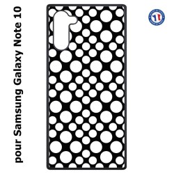 Coque pour Samsung Galaxy Note 10 motif géométrique pattern N et B ronds blancs sur noir