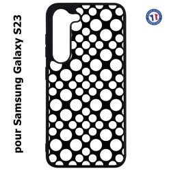 Coque pour Samsung Galaxy S23 motif géométrique pattern N et B ronds blancs sur noir
