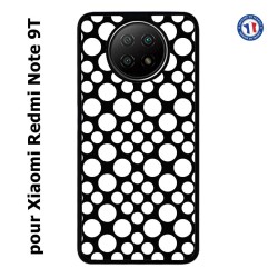 Coque pour Xiaomi Redmi Note 9T motif géométrique pattern N et B ronds blancs sur noir