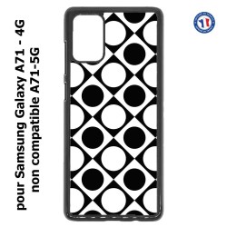 Coque pour Samsung Galaxy A71 - 4G motif géométrique pattern noir et blanc - ronds et carrés