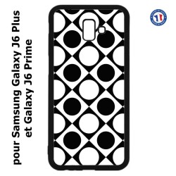 Coque pour Samsung Galaxy J6 Plus / J6 Prime motif géométrique pattern noir et blanc - ronds et carrés