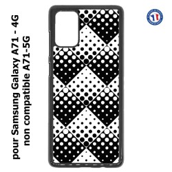 Coque pour Samsung Galaxy A71 - 4G motif géométrique pattern noir et blanc - ronds carrés noirs blancs