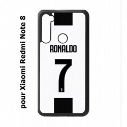 Coque noire pour Xiaomi Redmi Note 8 Ronaldo CR7 Juventus Foot numéro 7 fond blanc