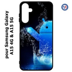 Coque pour Samsung Galaxy A15-4G & A15-5G - Bugdroid petit robot android bleu dans l'eau
