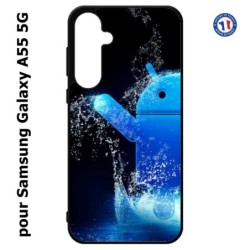 Coque pour Samsung Galaxy A55-5G - Bugdroid petit robot android bleu dans l'eau