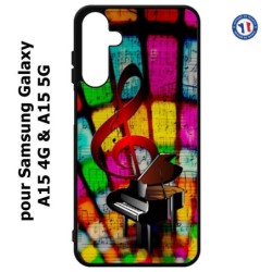 Coque pour Samsung Galaxy A15-4G & A15-5G - clé de sol piano - solfège - musique