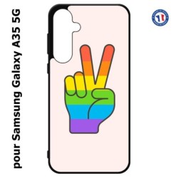 Coque pour Samsung Galaxy A35-5G - Rainbow Peace LGBT - couleur arc en ciel Main Victoire Paix LGBT