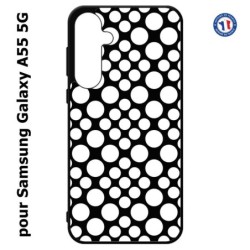 Coque pour Samsung Galaxy A55-5G - motif géométrique pattern N et B ronds blancs sur noir