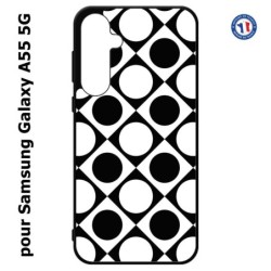 Coque pour Samsung Galaxy A55-5G - motif géométrique pattern noir et blanc - ronds et carrés