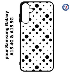 Coque pour Samsung Galaxy A15-4G & A15-5G - motif géométrique pattern noir et blanc - ronds noirs sur fond blanc