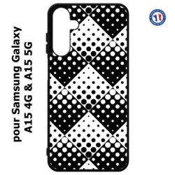 Coque pour Samsung Galaxy A15-4G & A15-5G - motif géométrique pattern noir et blanc - ronds carrés noirs blancs