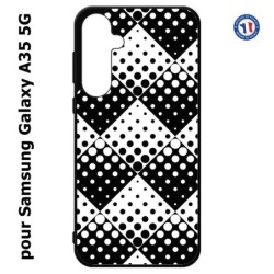Coque pour Samsung Galaxy A35-5G - motif géométrique pattern noir et blanc - ronds carrés noirs blancs