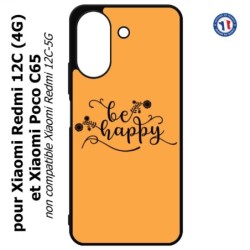Coque pour Xiaomi Redmi 13C (4G) / Poco C65 - Be Happy sur fond orange - Soyez heureux - Sois heureuse - citation