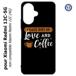 Coque pour Xiaomi Redmi 13C 5G - I raise boys on Love and Coffee - coque café