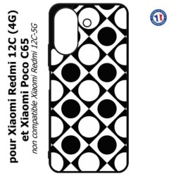 Coque pour Xiaomi Redmi 13C (4G) / Poco C65 - motif géométrique pattern noir et blanc - ronds et carrés