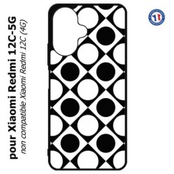 Coque pour Xiaomi Redmi 13C 5G - motif géométrique pattern noir et blanc - ronds et carrés