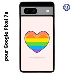 Coque pour Google Pixel 7a Rainbow hearth LGBT - couleur arc en ciel Coeur LGBT