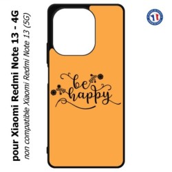 Coque pour Xiaomi Redmi Note 13-4G Be Happy sur fond orange - Soyez heureux - Sois heureuse - citation