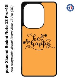 Coque pour Xiaomi Redmi Note 13 Pro-4G Be Happy sur fond orange - Soyez heureux - Sois heureuse - citation