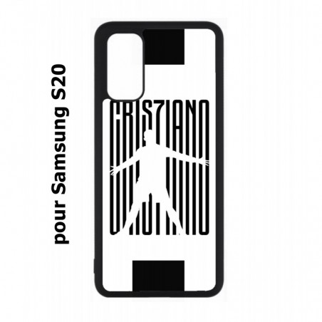 Coque noire pour Samsung Galaxy S20 Cristiano Ronaldo CR7 Juventus Foot noir sur fond blanc