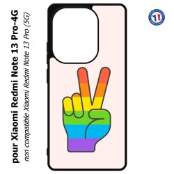Coque pour Xiaomi Redmi Note 13 Pro-4G Rainbow Peace LGBT - couleur arc en ciel Main Victoire Paix LGBT