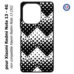 Coque pour Xiaomi Redmi Note 13-4G motif géométrique pattern noir et blanc - ronds carrés noirs blancs