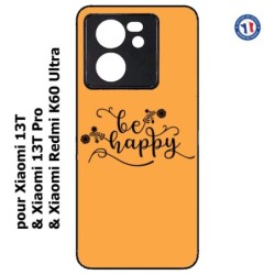 Coque pour Xiaomi 13T et 13T Pro Be Happy sur fond orange - Soyez heureux - Sois heureuse - citation