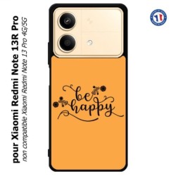 Coque pour Xiaomi Redmi Note 13R Pro Be Happy sur fond orange - Soyez heureux - Sois heureuse - citation