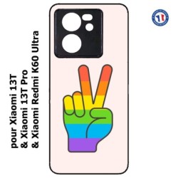 Coque pour Xiaomi 13T et 13T Pro Rainbow Peace LGBT - couleur arc en ciel Main Victoire Paix LGBT