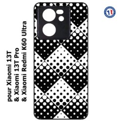 Coque pour Xiaomi 13T et 13T Pro motif géométrique pattern noir et blanc - ronds carrés noirs blancs