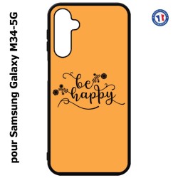 Coque pour Samsung Galaxy M34 5G Be Happy sur fond orange - Soyez heureux - Sois heureuse - citation
