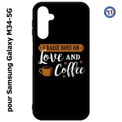Coque pour Samsung Galaxy M34 5G I raise boys on Love and Coffee - coque café