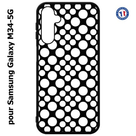 Coque pour Samsung Galaxy M34 5G motif géométrique pattern N et B ronds blancs sur noir