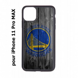 Coque noire pour Iphone 11 PRO MAX Stephen Curry emblème Golden State Warriors Basket fond bois
