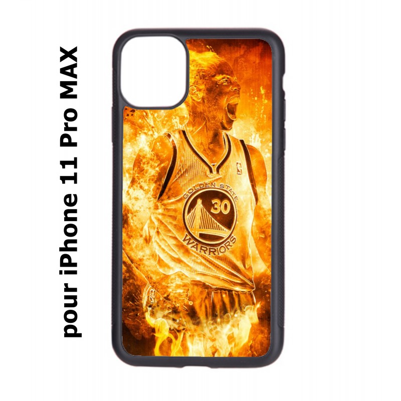 Coque noire pour Iphone 11 PRO MAX Stephen Curry Golden State Warriors Basket - Curry en flamme
